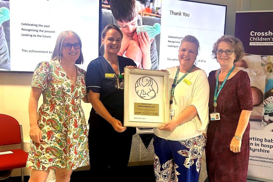 Public Health Minister Maree Todd, Ashley Manchester Senior Charge Midwife and Alexa Foster Head of Midwifery and Janet Dalzell UNICEF UK Baby Friendly