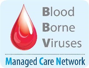 Bloodborne Viruses (BBV) Managed Care Network (MCN) logo - a single red drop on a light blue background with the words Bloodborne Viruses (BBV) Managed Care Network (MCN)
