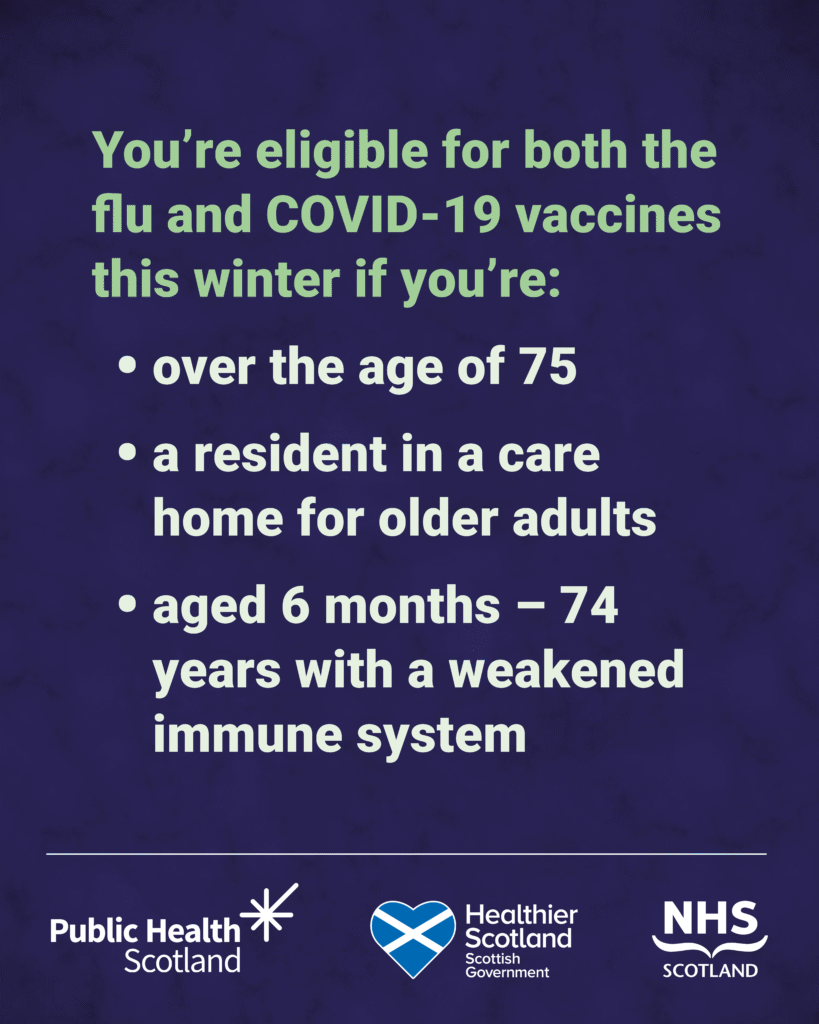 Text on eligibility for flu and COVID vaccines in winter 2025